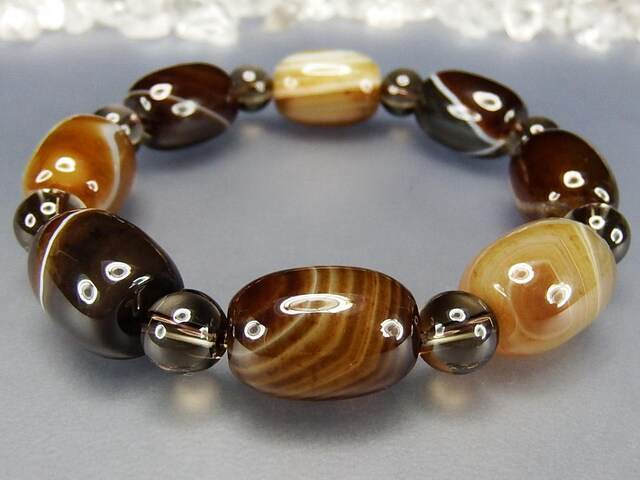 縞入りブラウンサードオニキス円柱形茶水晶円玉天然石