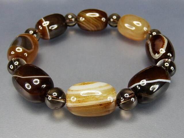 縞入りブラウンサードオニキス円柱形茶水晶円玉天然石