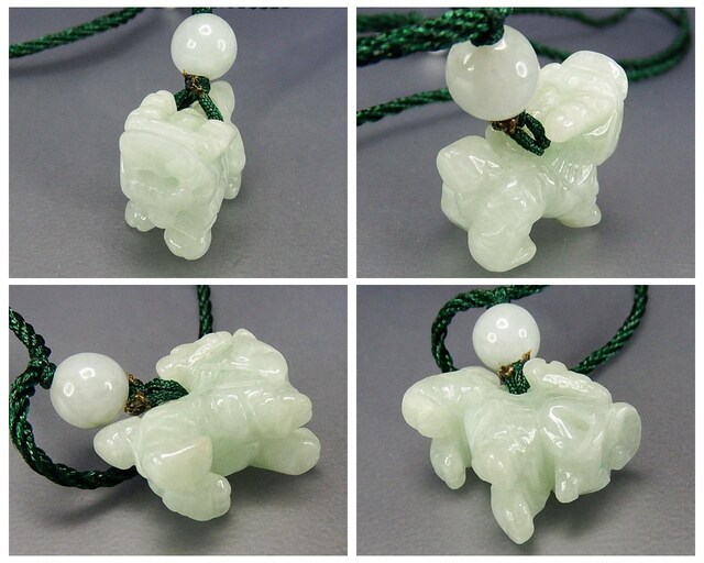 幸運麒麟キリンひすい3D精工手彫り天然石ネックレス本翡翠石街