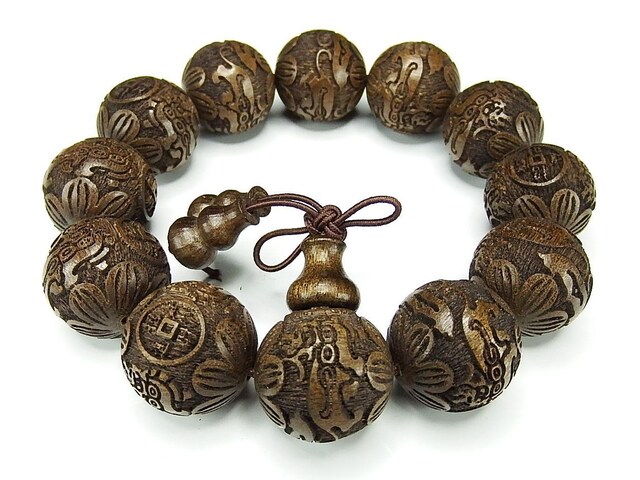 金銭ヒキュウ精工彫り陰沈木木製数珠20mmブレスレット石街 | 石種別で