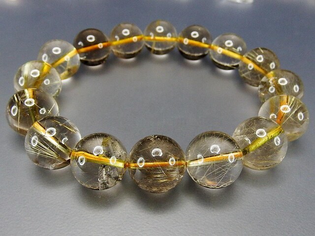 透明度良好細針ゴールドルチルクォーツ大玉14mm弱天然石ブレスレット