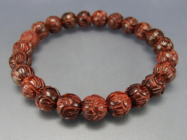 【天然蜜蜡】彫刻ペンダント＆数珠ブレス 太め数珠ネックレス☆黒檀ベース数珠ネックレス【辨慶～BenKei