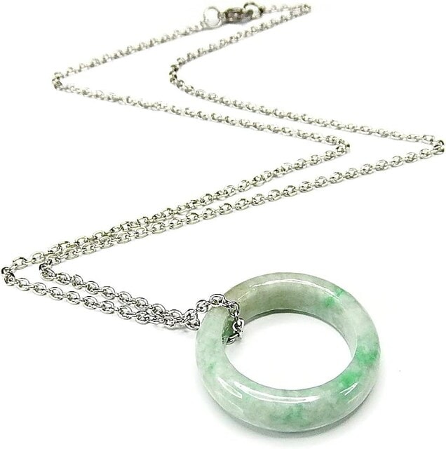 緑入りひすい指輪本翡翠天然石リング19～20号チェーン付き