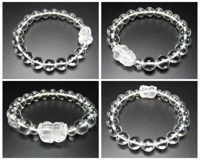 天然石クリスタル水晶ヒキュウ貔貅約10mmデザインブレスレット蓄財御