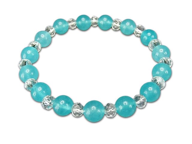 アマゾナイト色ジェード約8mm水晶ボタンカット天然石ブレスレット | 石