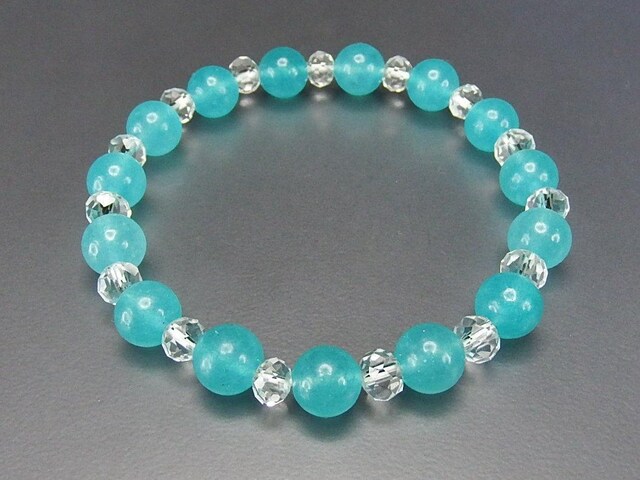 アマゾナイト色ジェード約8mm水晶ボタンカット天然石ブレスレット | 石