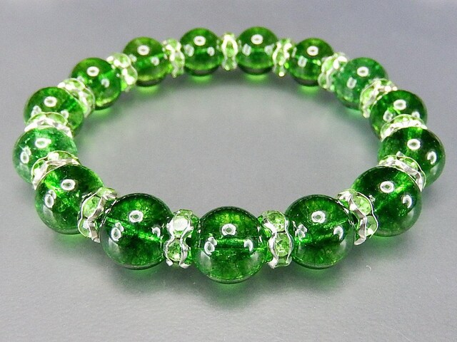 AAペリドット色クラック水晶約10mmロンデルブレスレット人気開運 | 石