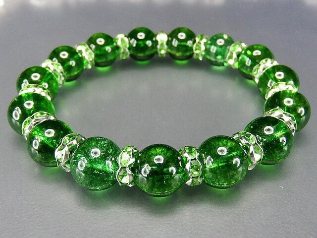 AAペリドット色クラック水晶約10mmロンデルブレスレット人気開運 | 石