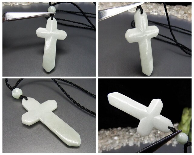 薄目天然ひすい十字架ネックレス天然石本翡翠ジェダイト黒糸 | 石種別