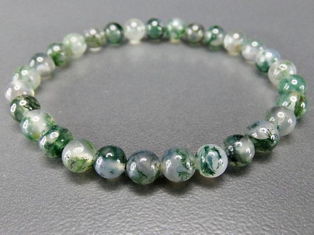 色合い良好モスアゲート水草瑪瑙約6mm強天然石ブレスレット数珠 | 石