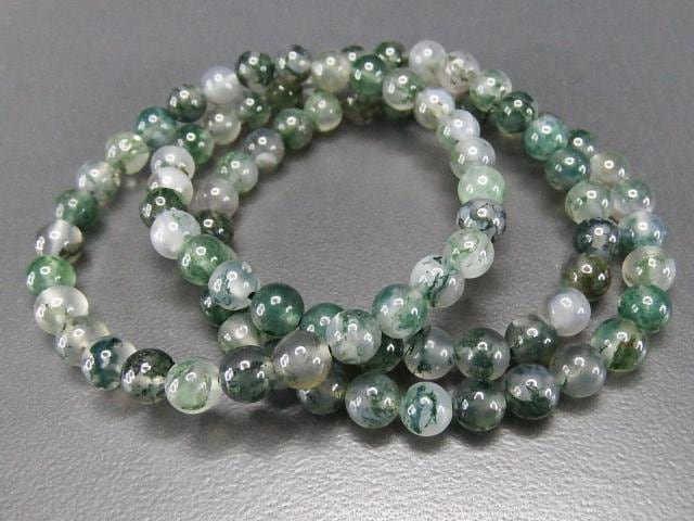 色合い良好モスアゲート水草瑪瑙約6mm強天然石ブレスレット数珠 | 石
