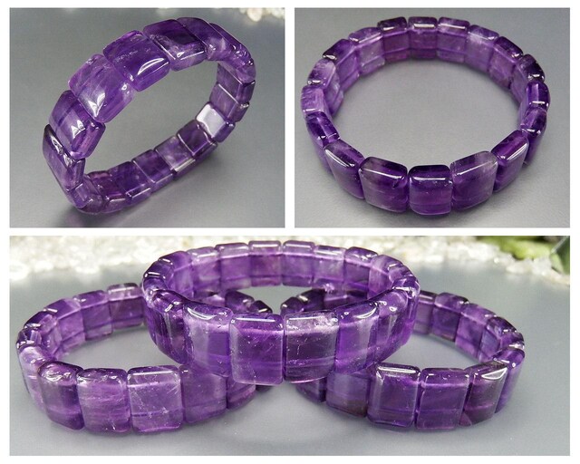色合い良好濃い目ロイヤル紫アメジスト四角バングルブレスレット透明度
