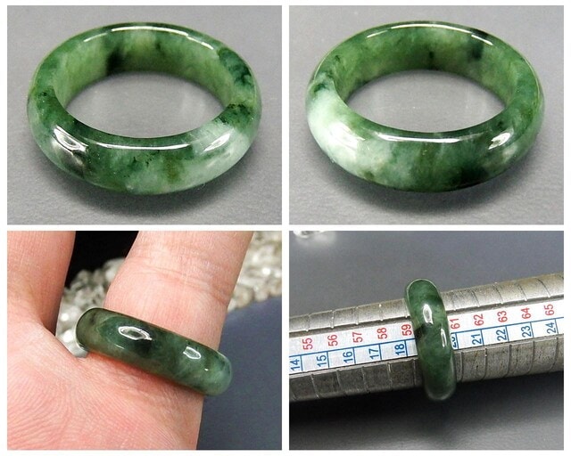 濃い目ひすい本翡翠指輪バンドリング天然石約19号チェーン付き