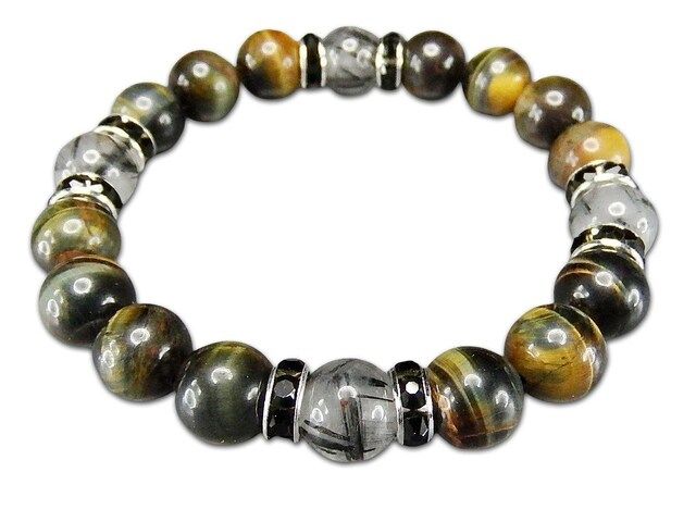 ルチル　タイガーアイ　ブレス　10ミリ 天然石ミックスタイガーアイブラックルチルクォーツ10mmブレスレット