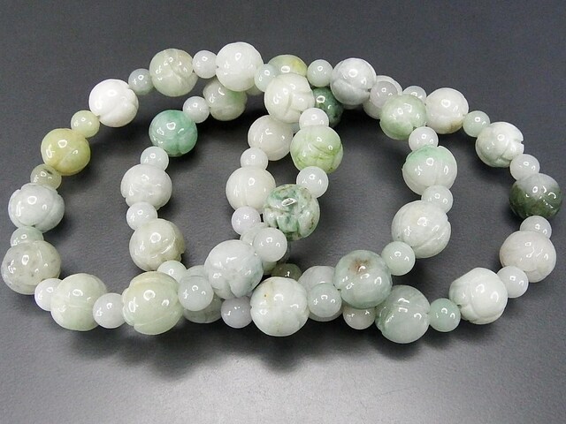 ひすい本翡翠蓮の花彫刻円玉約10mm天然石数珠ブレスレット | 石