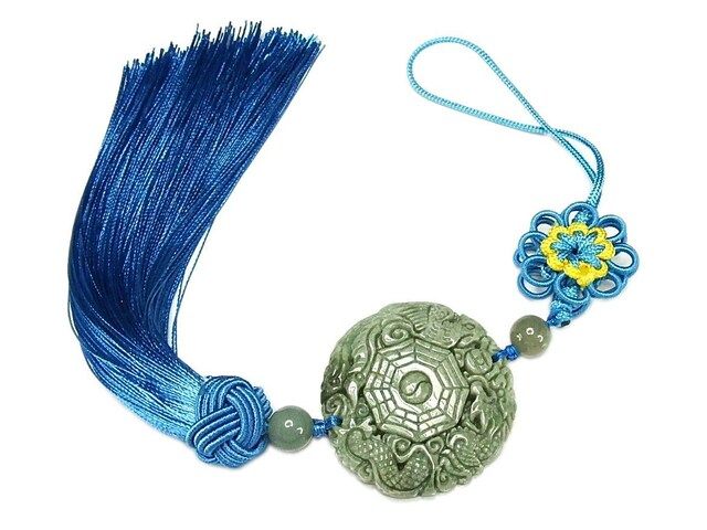 訳アリ濃い目ひすい天然石龍鳳呈祥八卦彫刻部屋車内飾り開運風水