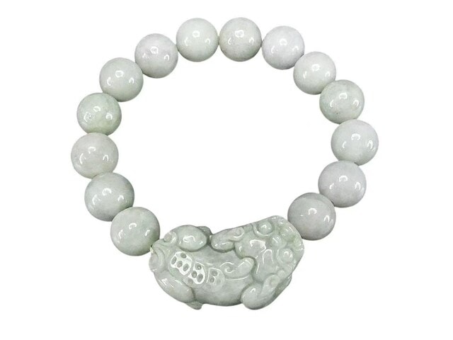 ひすいデカ金銭ヒキュウ彫り大玉約13mmブレスレット天然石本翡翠蓄財御