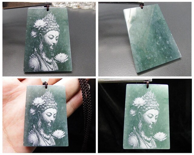 天然石4Aひすい本翡翠ジェダイト観音様フロスト加工紐ネックレス