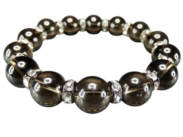 茶水晶スモーキークォーツ約12mm天然石ロンデル付きブレスレット数珠