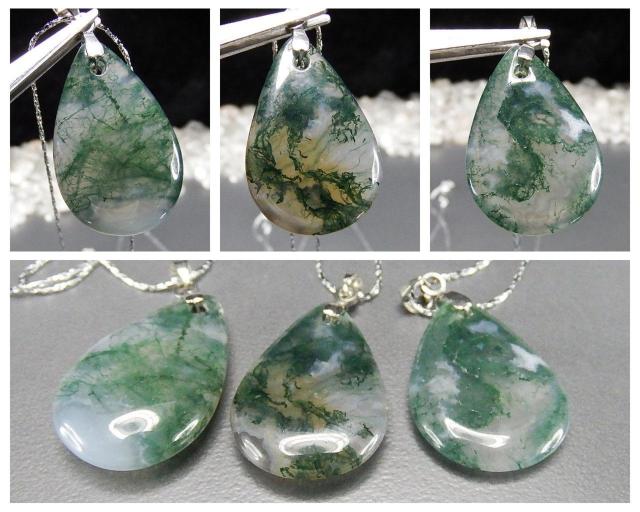 モスアゲートしずく形ペンダントネックレス天然石水草瑪瑙心身浄化