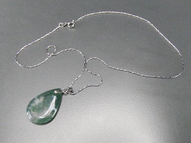 モスアゲートしずく形ペンダントネックレス天然石水草瑪瑙心身浄化