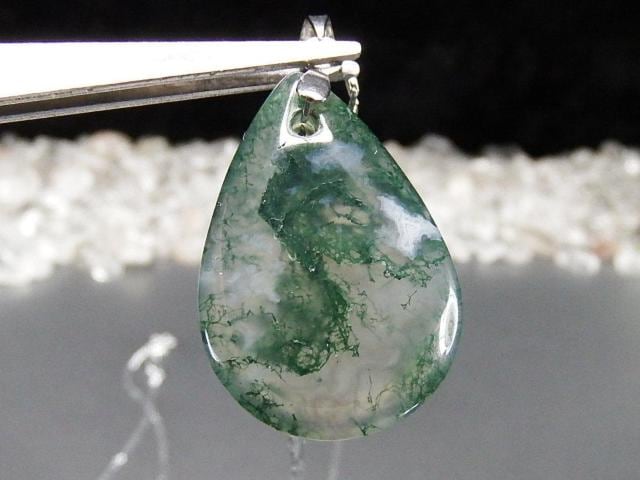 モスアゲートしずく形ペンダントネックレス天然石水草瑪瑙心身浄化