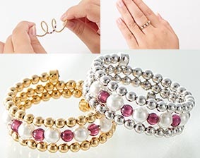 日本製２種セット ガーネット&貝パール3連フリーリング ガーネット&貝パール3連フリーリング 通販【ニッセン】