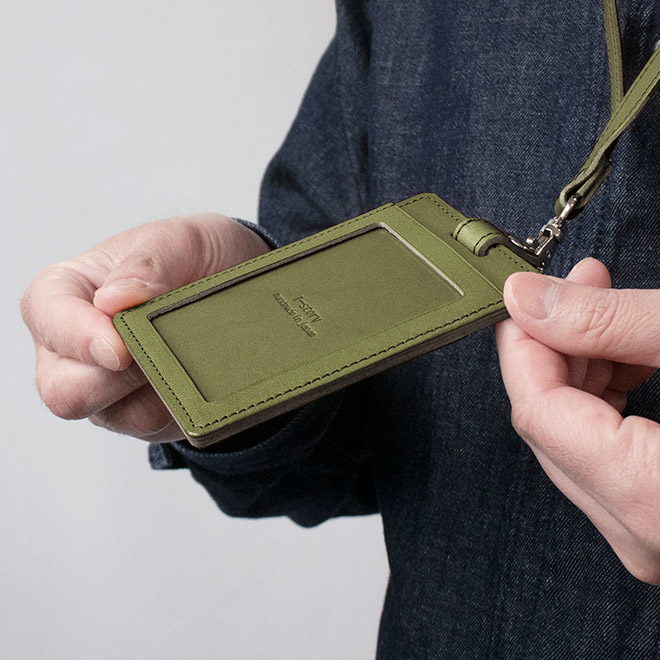 【ジョッター付き】【縦型】 IDカードケース&ネックストラップ 【ダブルの安全設計】【栃木オイルレザー】  本革 日本製