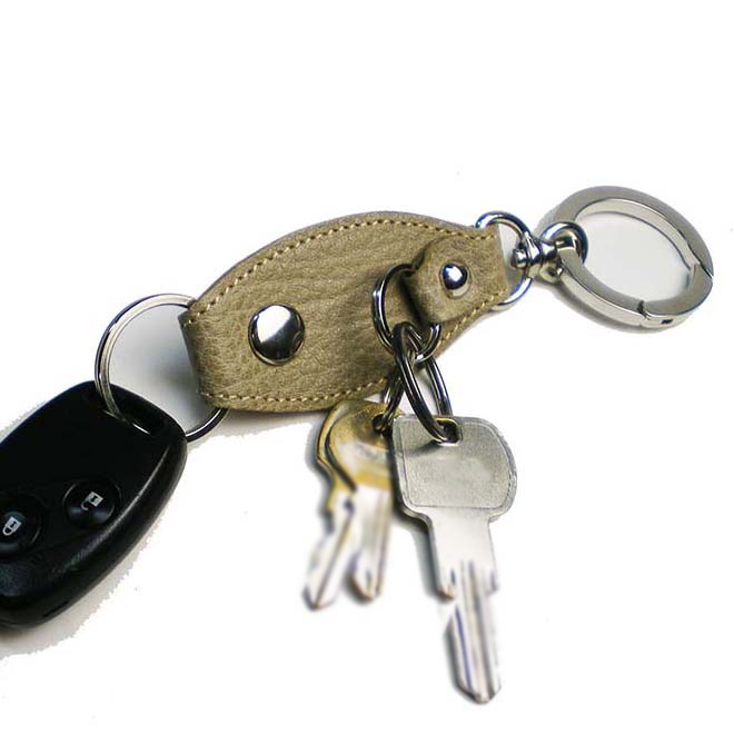 【丸カラビナ付き】樽(たる)型キーリング【ベビーバッファロー】 日本製 本革 キーホルダー