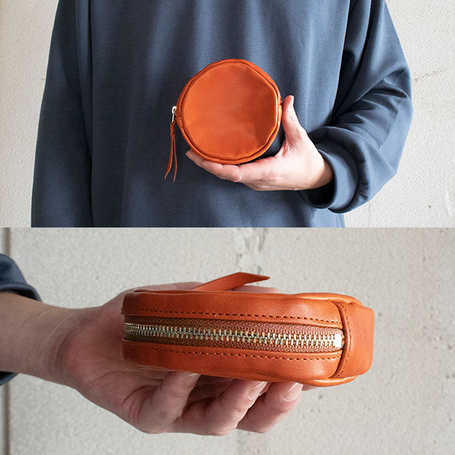 MCM レッド レザー 円形ポーチ 栃木レザー】日本製 マルチポーチ / マルチケース 本革 WINGLIDE
