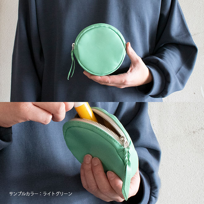 丸ポーチ　MAKOLIY 丸型】まるい ポーチ 【ヴァリアスカラー】 マチあり 本革 日本製