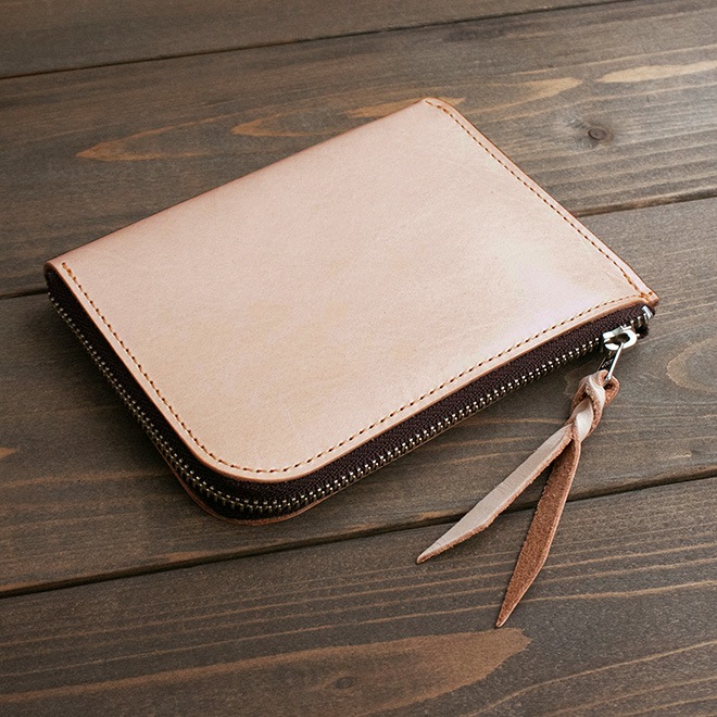 薄くてゆったり ファスナー ミニ財布 本革【素ヌメ革】 L字ファスナー 小さい財布 / 日本製