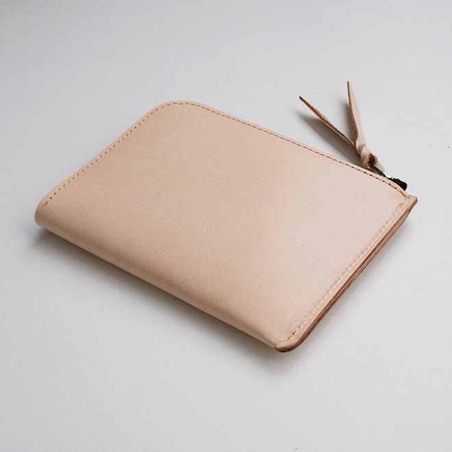 薄くてゆったり ファスナー ミニ財布 本革【素ヌメ革】 L字ファスナー 小さい財布 / 日本製