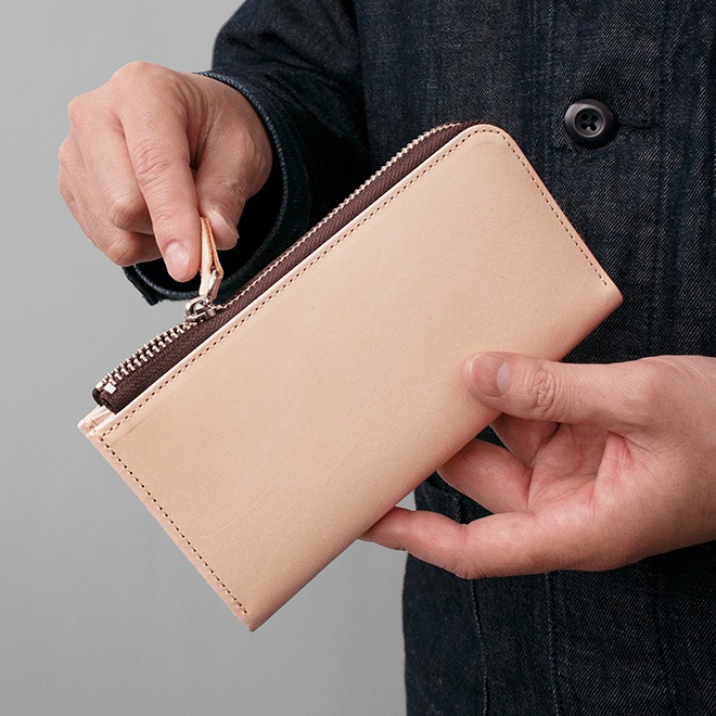 【極小】L字ファスナー 長財布【素ヌメ革】小さい長財布 / 日本製