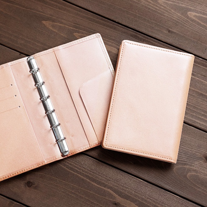 【スリムタイプ】システム手帳 ミニ6穴【素ヌメ革】本革 ミニ6穴 バインダー / 日本製