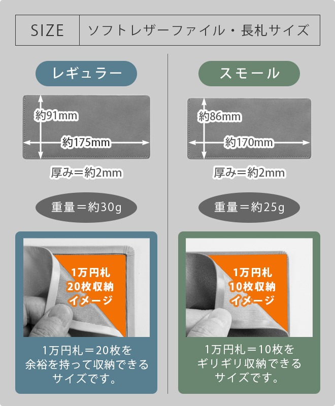 ソフト レザーファイル【長札サイズ】【ヴァリアスカラー】極小 極薄 長財布 札入れ 小銭入れなし / 日本製