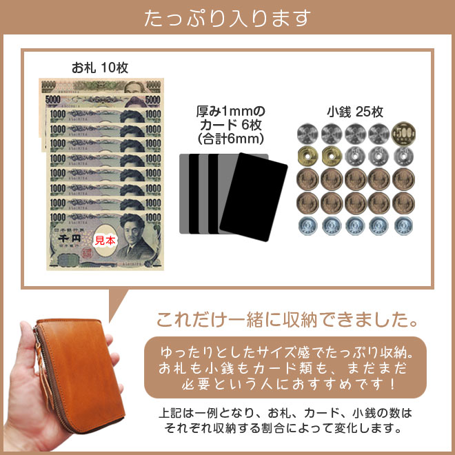 薄くてゆったり ファスナー ミニ財布【栃木レザー】 本革 L字ファスナー財布 小さい財布 日本製