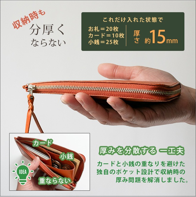 【薄型・切り目】 L字ファスナー 長財布【栃木レザー】極薄 極小 小さい長財布 財布 札入れ 小銭入れ 仕分け ファスナー ウォレット / コンパクト 小さい 小さめ  軽量 軽い 薄い スリム 大容量 メンズ レディース 日本製 本革 一粒万倍日 天赦日 [km01]