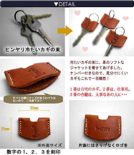 本革 ナンバー付き キーキャップ【3個セット】【栃木オイルレザー】 日本製