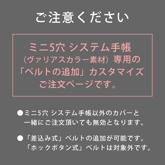 【V】ベルトの追加【ミニ5穴用・カバー・ヘリ返し】へり返しタイプ（ヴァリアスカラー素材）のミニ5穴システム手帳本体と一緒にご購入ください。【op111】[m5]