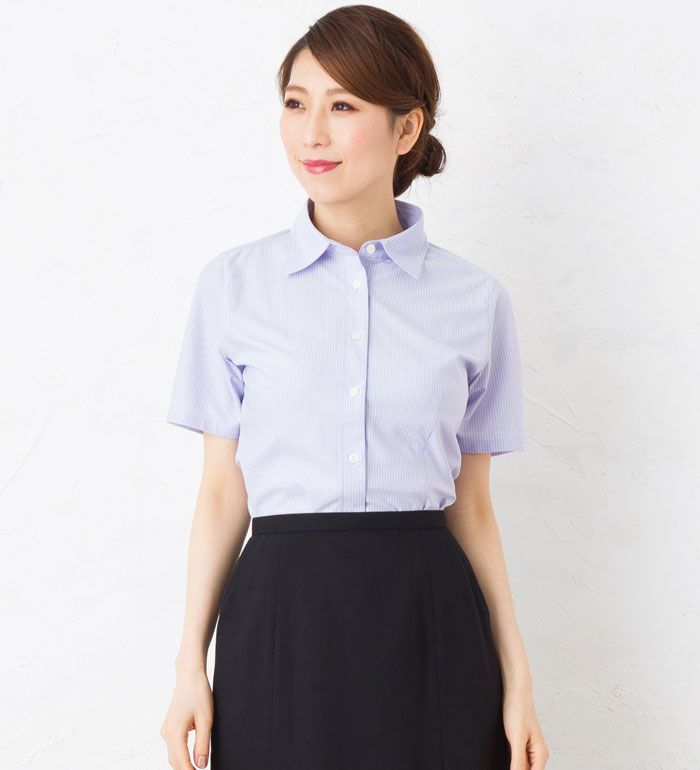 ストライプ半袖ブラウス レディース 春夏 事務服 オフィス制服