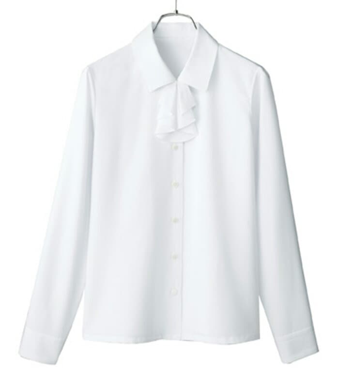 白ブラウス レディース ブラウス オフィス リボン 事務服 ブラウス リボン ラッフルリボン付長袖ブラウス レディース 通勤 オフィス ユニフォーム 企業 制服 シャツ ビジネス ファッション 会社 おしゃれ OL 秋 服 涼しい サラサラ、滑らかな肌触り！ チクマ ALPHA PIER