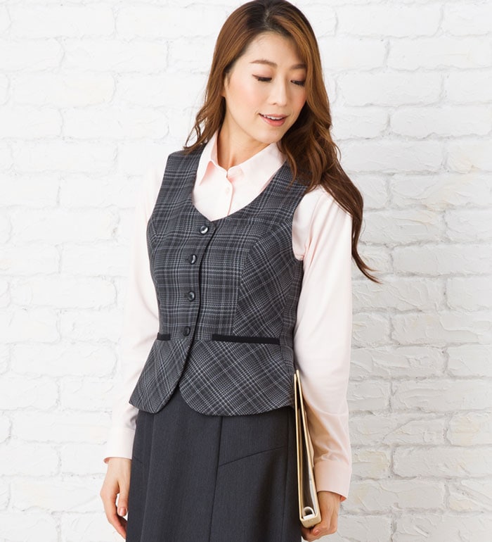 ツイーディーチェックベスト 秋冬 事務服 オフィス制服 チクマ ALPHA PIER