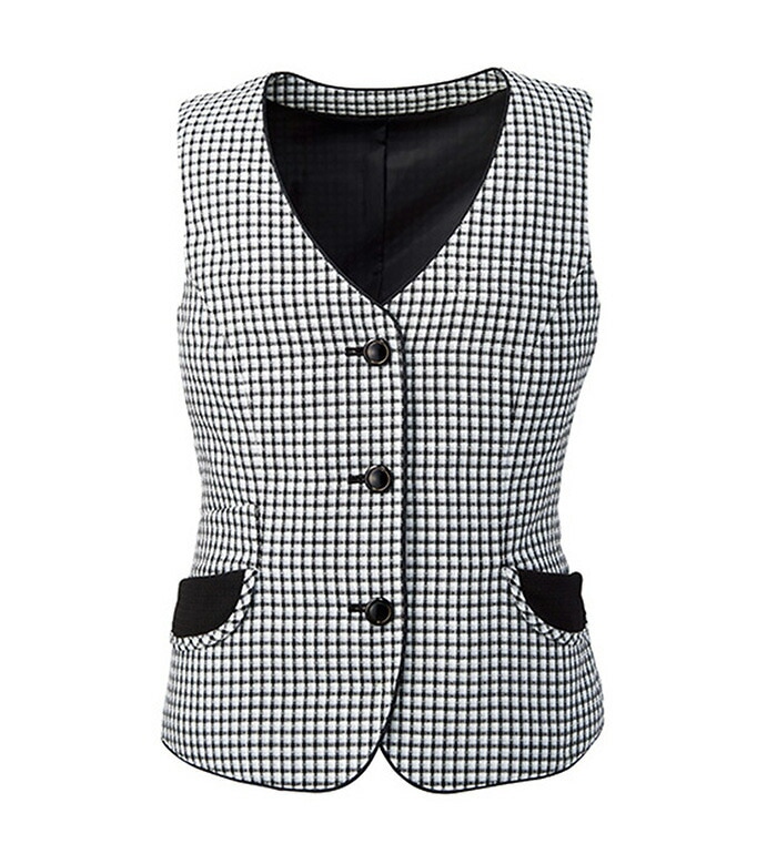 送料無料  点タッチ構造でサラッと快適！ モノトーンミニチェックベスト  事務服 企業制服 オフィスユニフォーム リクルートスーツ 通勤 入学式 卒業式にもおすすめ！ チクマ ALPHA PIER