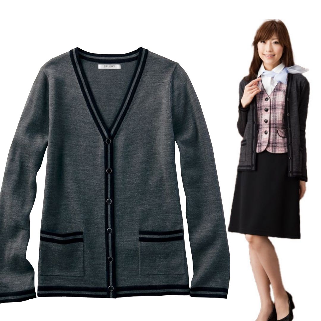 女らしさ完成形！ライン入りロングカーディガン♪通勤 オフィスユニフォーム 会社企業制服にもおすすめ！レディース 春 秋冬 ロング オフィス