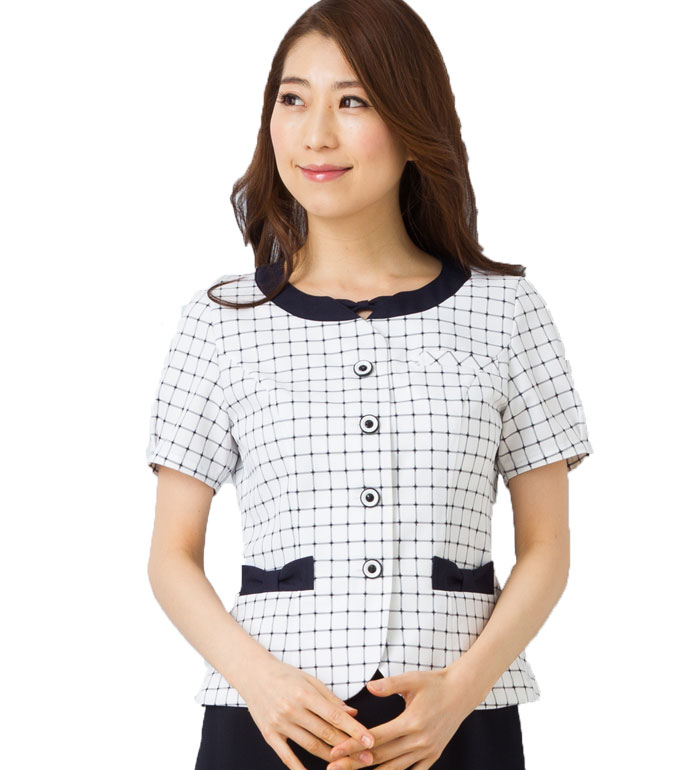 清楚で軽い着心地のチェック柄オーバーブラウス レディース  事務服 オフィス制服 神馬 SELECT STAGE 2018SS