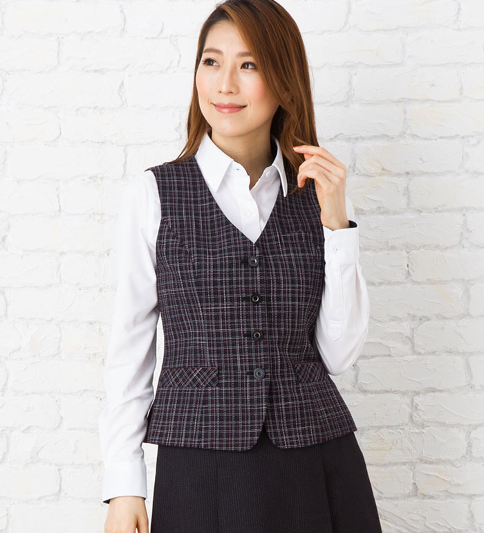 チェック柄ベスト レディース 春夏 秋冬 事務服 オフィス制服 BONMAX