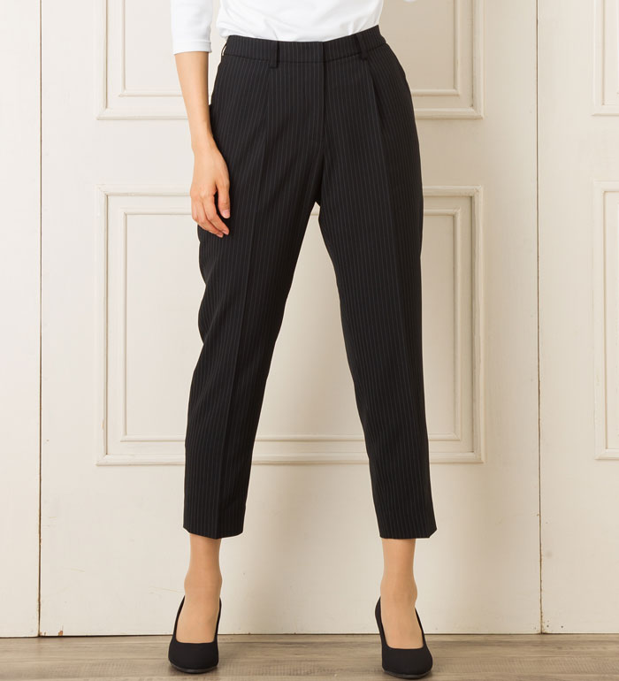 ブラックストライプテーパードパンツ レディース 春夏 事務服 オフィス制服 BONMAX BONOFFICE きれいめ