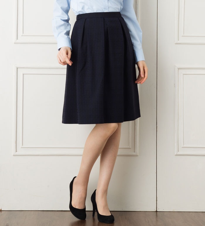 光沢チェックタックスカート レディース 春夏 秋冬 事務服 オフィス制服 BONMAX BONOFFICE ひざ丈 きれいめ