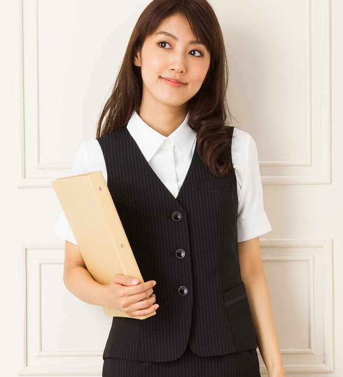 ブラックストライプベスト レディース 春夏 事務服 オフィス制服 BONMAX BONOFFICE